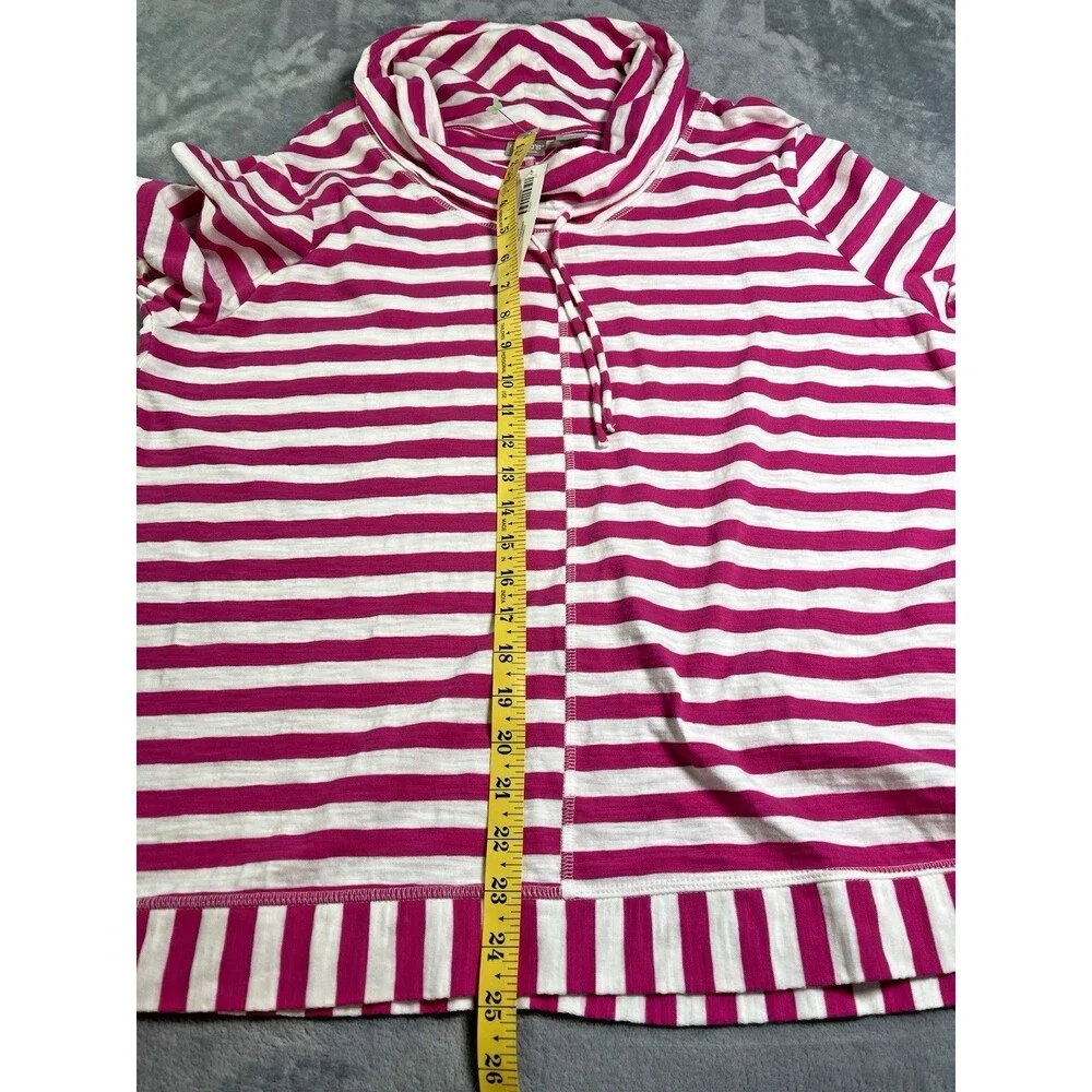 Chicos NWT Zenergy pink white striped cowl neck drawstring sz 3 (16 or XL) party - Picture 4 of 8